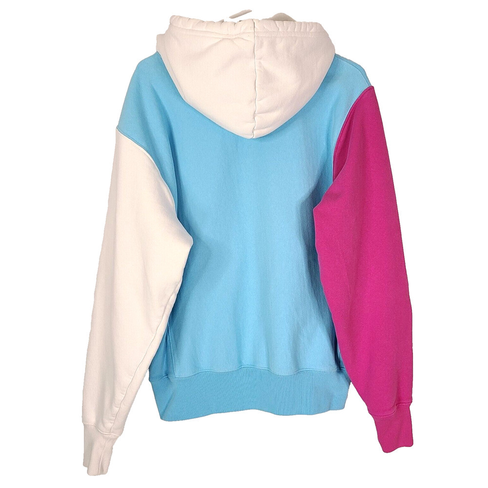 Champion Men Reverse Weave Color Block Hoodie MED Pink Blue White Bold Spell Out - Picture 3 of 12